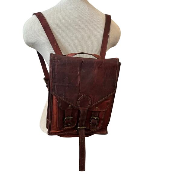 Brown Leather convertible backpack crossbody bag main image 8